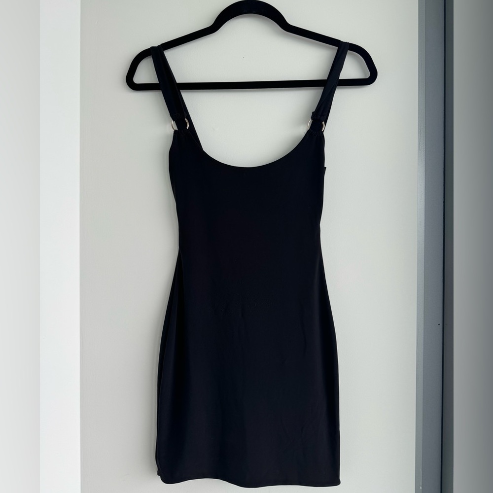 Black bodycon dress with buckle detailing